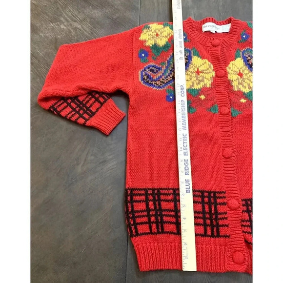 Vintage The Eagle's Eye Sweater Hand Knit Teacher School Cardigan Flowers SZ M - Picture 6 of 9